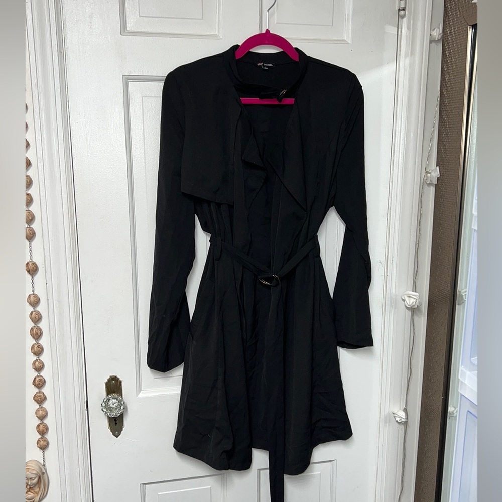 Belted Waterfall Trench Coat Duster black size large